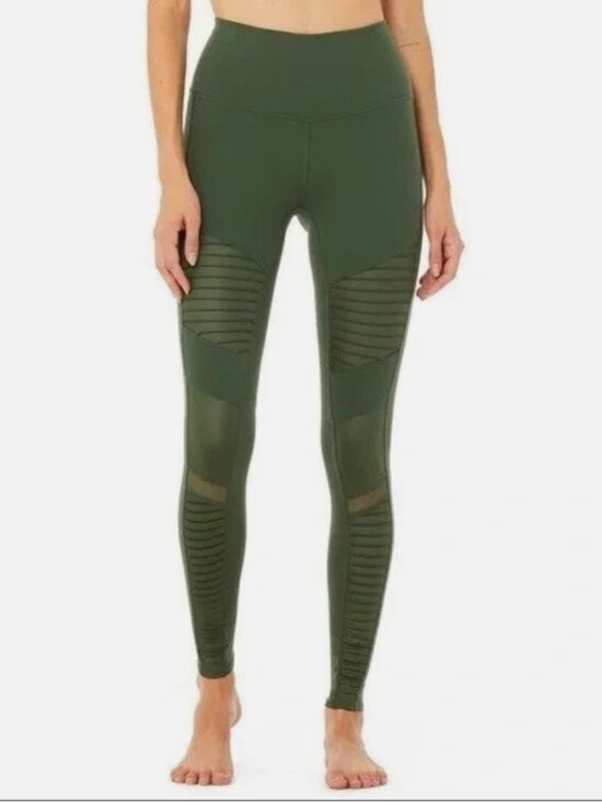 ALO Yoga Pants - Alo Yoga High Waist Moto Legging, Hunter Olive Green, Size Small